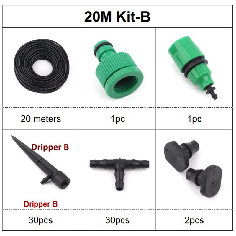 10M 20M 30M Micro Drip Irrigation System Automatic Watering Kits Garden Irrigation With Adjustable Dripper: 20M Kit-B