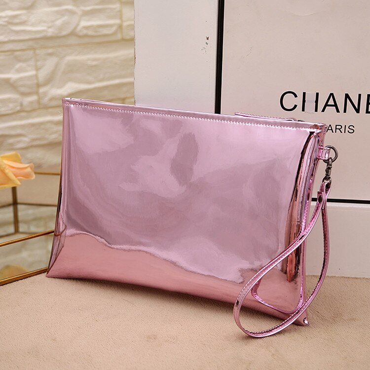 Mirror Korean Reflective Women Handbag Clutch Bag Leather Large Silver Party Club Purse Pouch Bolsas sac a main: pink