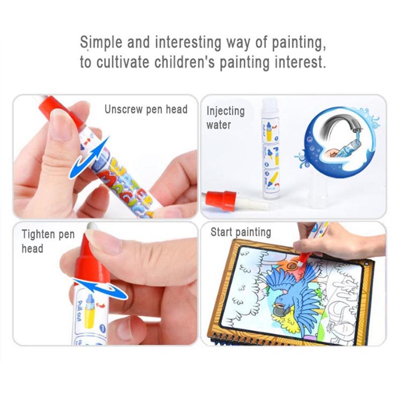 Disegno Album Giocattoli Del Fumetto Vernice Learning Libro Libro di Doodle Album di Pittura Acqua Riciclabile Colorazione Notebook Ricaricabile Penna Cartone