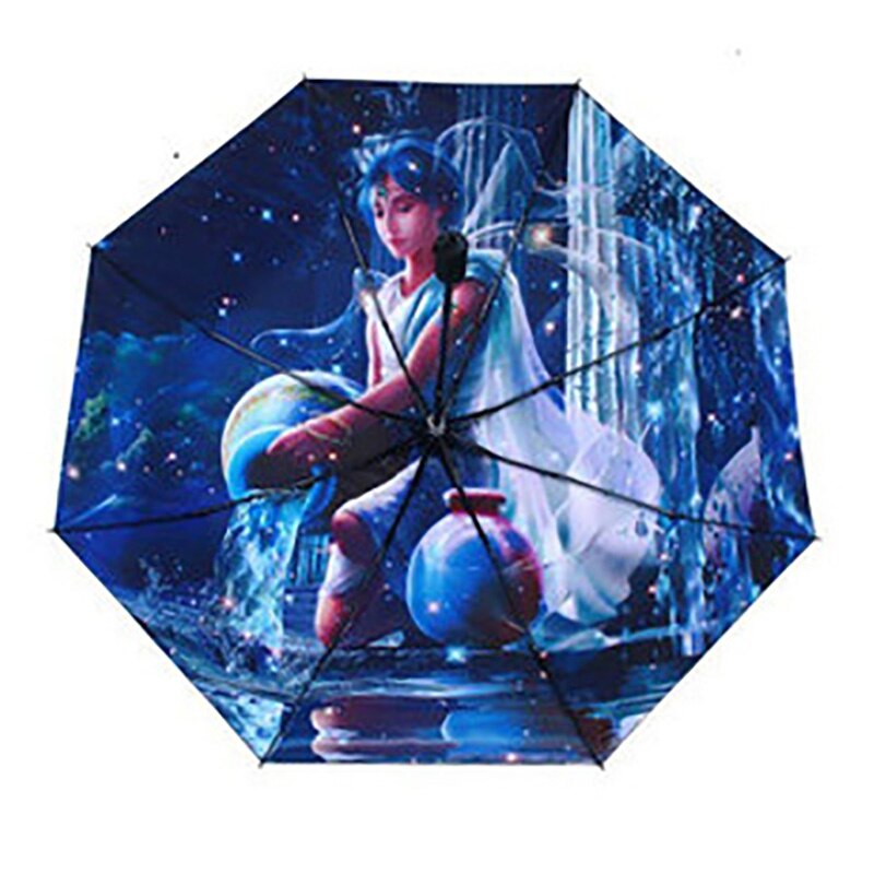 YADA 12 Constellation Pattern Folding Rainy Umbrella Anti-UV Rainproof Sun Protection Parasol Umbrellas Female YS015: Aquarius