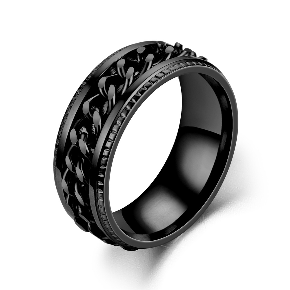 I metal spinner fidget fede ringe til mænd rustfrit stål roterbar kæde angst lindring spinning ring anillo antiestres: 12 / Sort