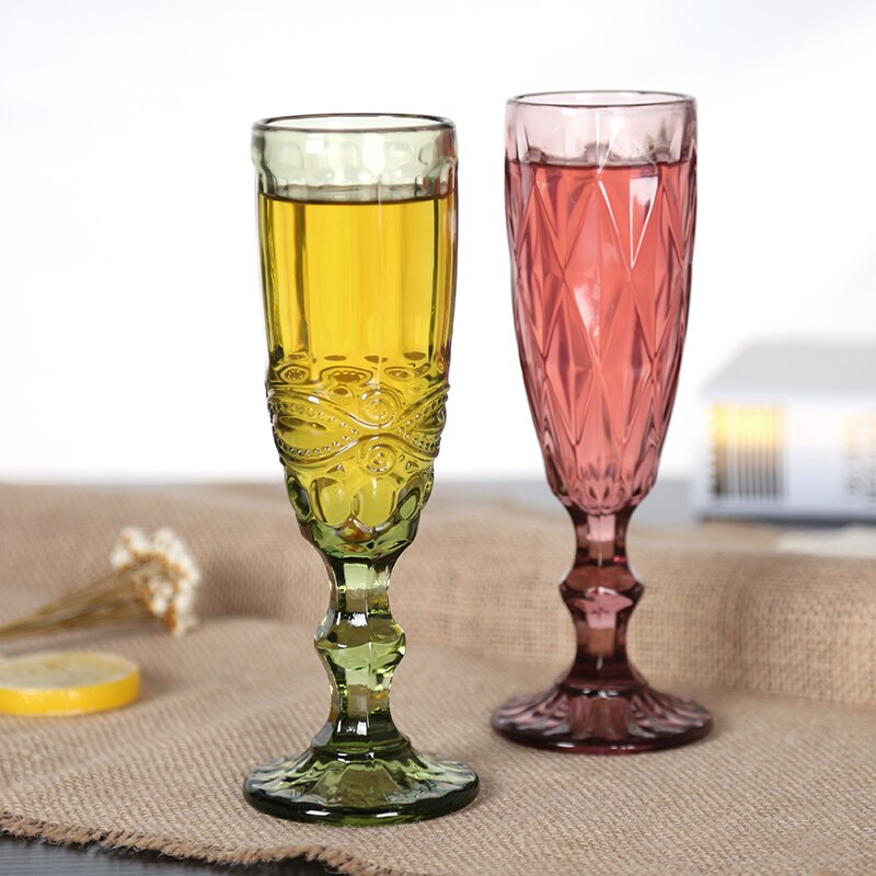 Farbige Gravur Glas Tasse Pint Glas Wein Champagner Flözehn Coupés Klassische Linderung Tasse Hohe Stehen Keine Blei