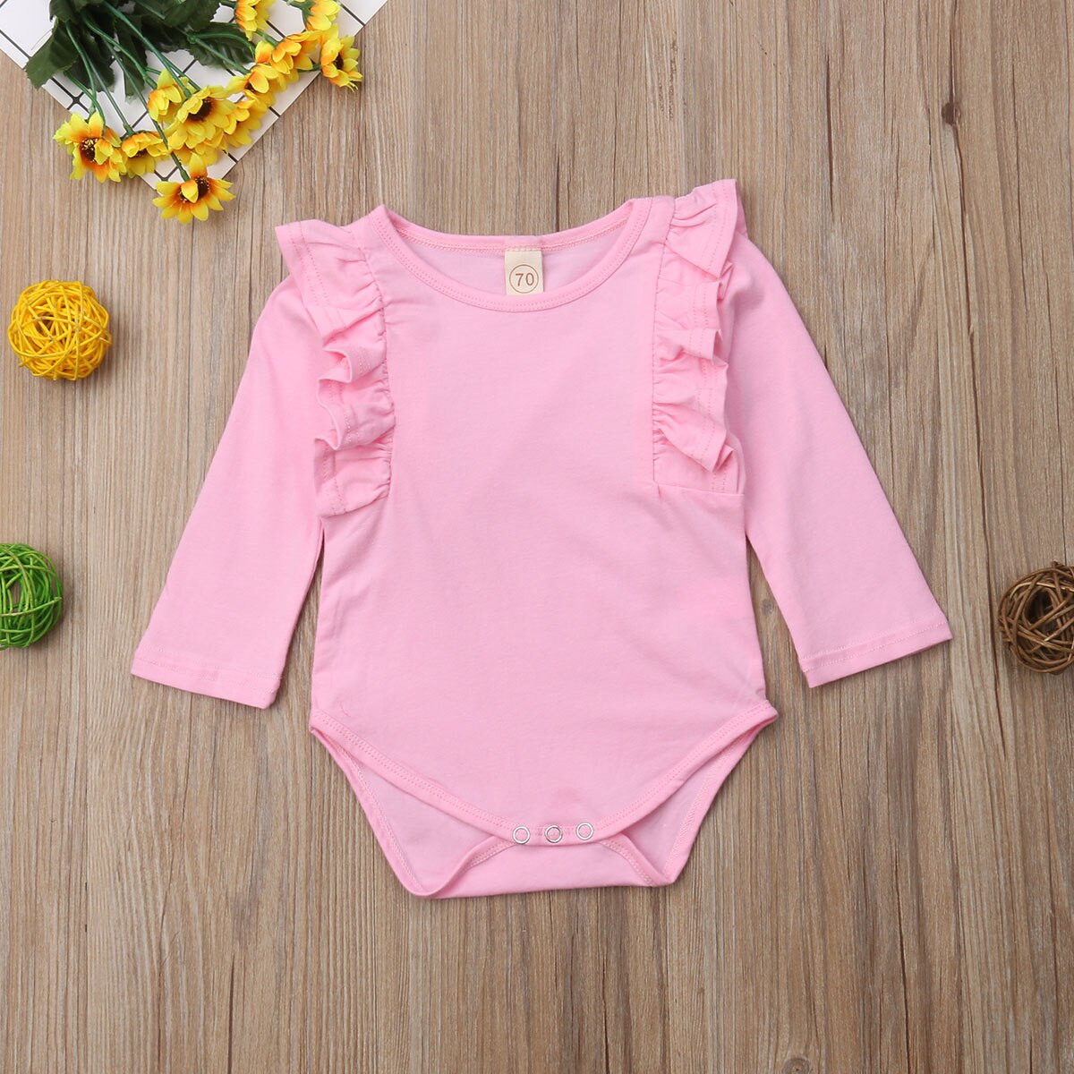 Herfst peuter baby meisjes jongens casual warme bodysuits 5 kleuren lange ruches mouwen effen katoenen jumpsuits