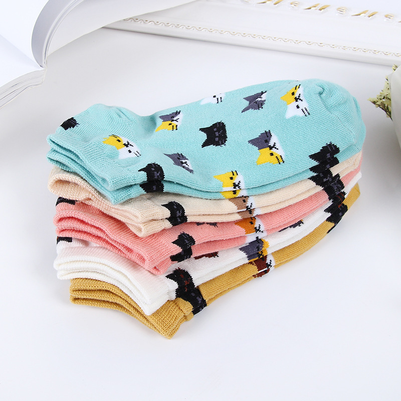 Calcetines tobilleros con de gato para Mujer, medias cortas con dibujos de animales, coreana, Kawaii, informal, 5 pares