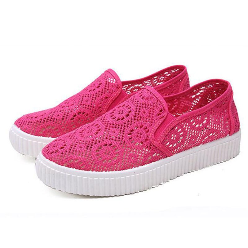 THEAGRANT Platform Witte Schoenen Zomer Ademend Uitsnede Espadrilles Flats Loafers Slip-On Sneakers Schoenen Vrouw WFS3057: rosyred / 7.5