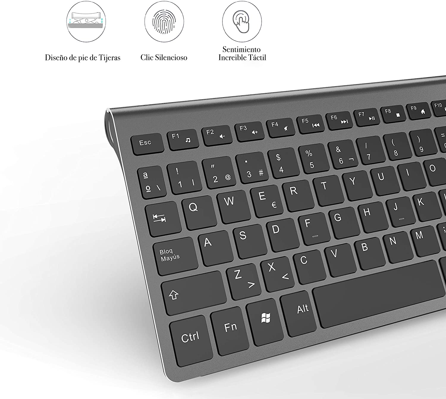 Wireless Keyboard,2.4G Slim And Compact,With Numeric Keys,Spanish Layout,Suitable For IMac/Mac, MacBook, Laptop(Black And Grey)