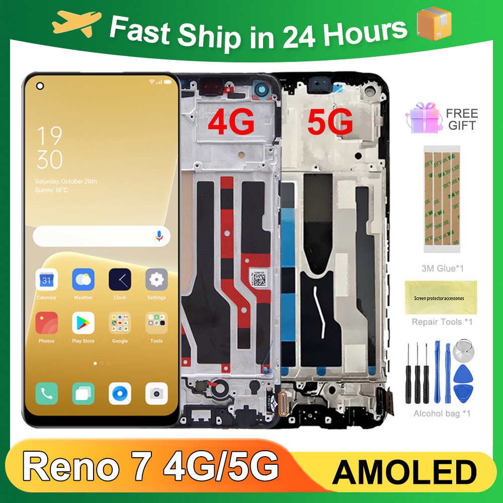 Para AMOLED para OPPO Reno7 4G CPH2363 6,43 ''Reno 7 5G CPH2371 pantalla LCD reemplazo del ensamblaje del digitalizador de pantalla táctil