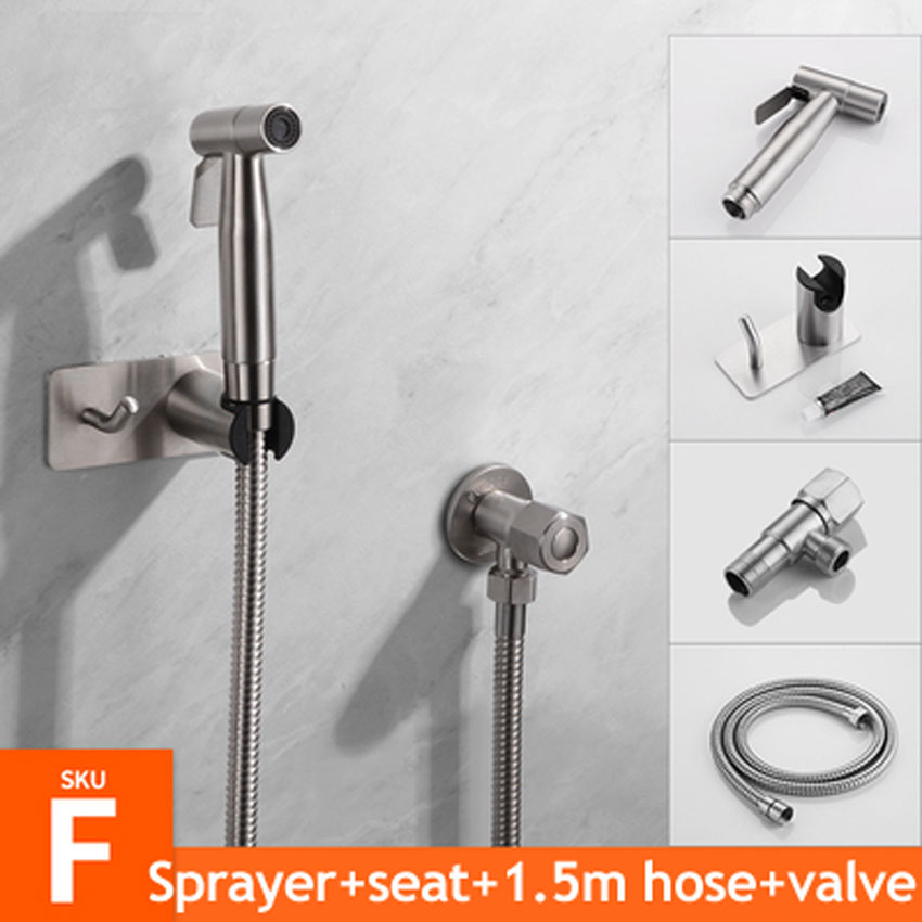 Ecofresh Handheld Toilet bidet sprayer set Kit Stainless Steel Hand Bidet faucet for Bathroom hand sprayer paper roll holder: F