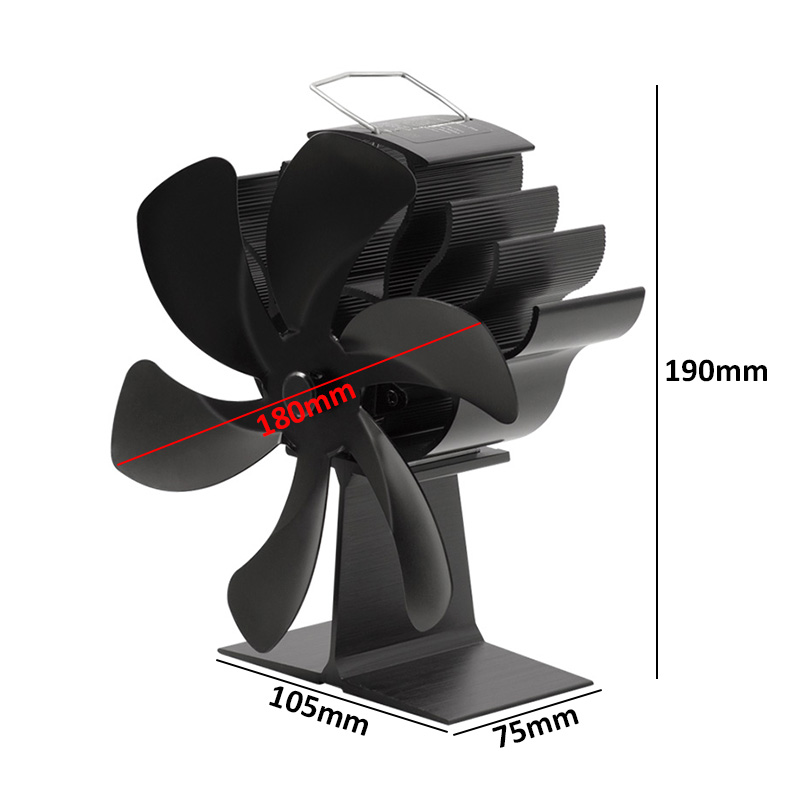 Ventilatore per stufa a 6 pale alimentato a caldo camino nero Log bruciatore a legna Eco Friendly silenzioso ventilatore per camino domestico distribuzione efficiente del calore