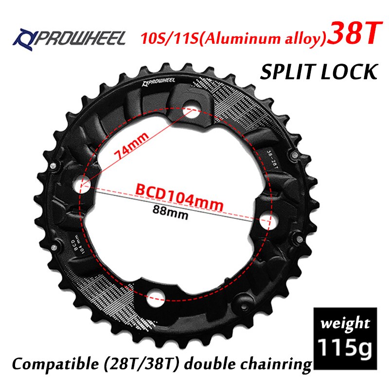 Prowheel Mtb 64/104BCD Dubbel Kettingblad 2*10/11 Speed Fietsketting Ring 26T 28T 36T 38T Mountainbike Kettingwiel Mtb Crankstel: 38T AL for 28-38T
