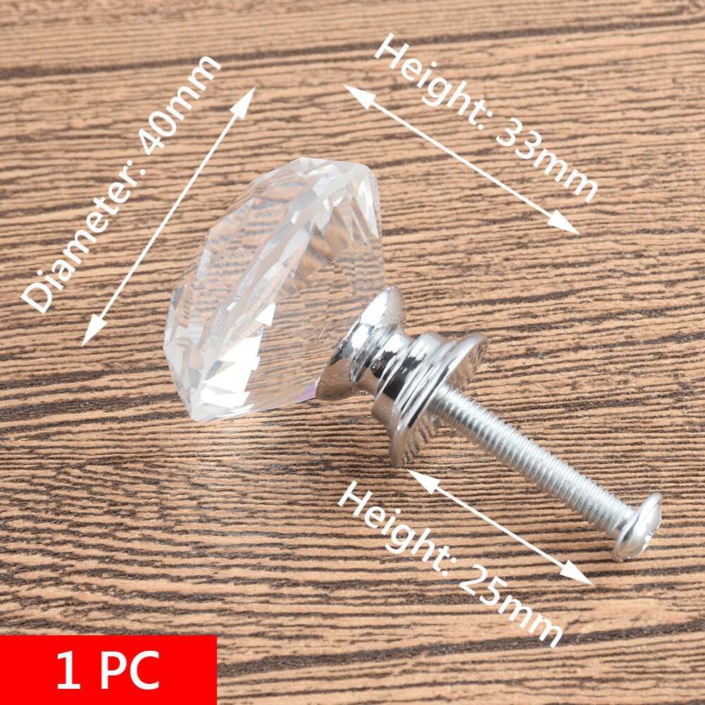 Crystal Glass Knobs Cabinet Handles Silver Crystal Cupboard Pulls Drawer Knobs Kitchen Furniture Handle Hardware: Silver 40mm
