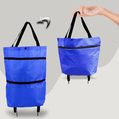Sac de courses pliable, chariot de courses, achat de nourriture, sac sur roues, sac de légumes, organisateur de Shopping, sac Portable, paquet de traction: Blue S