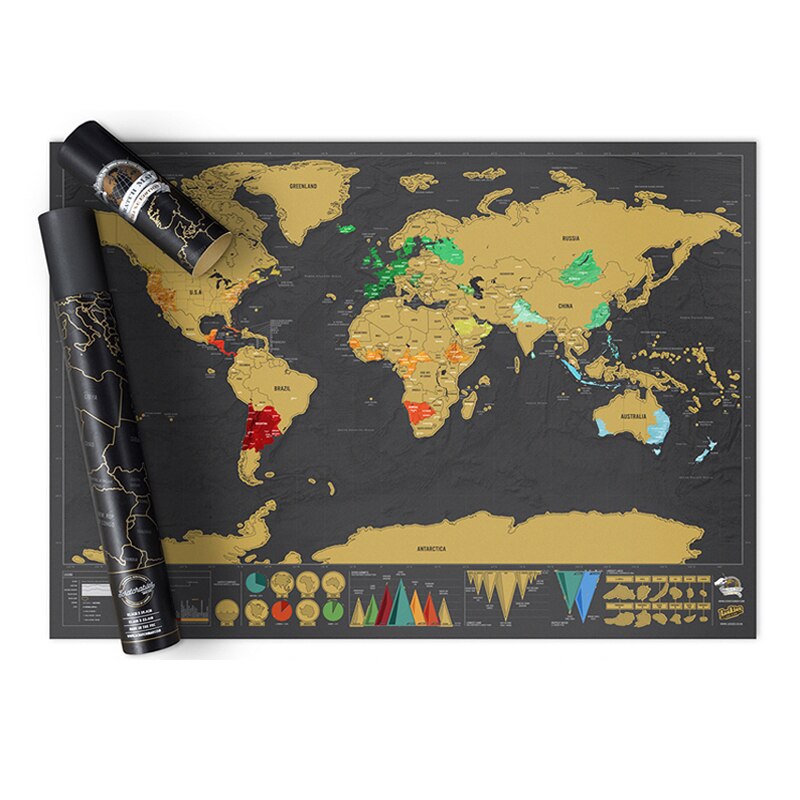 Mapa rascable negro de lujo, mapa del mundo que se borra, mapa del mundo, decoración del hogar, pegatinas de pared, papelería escolar, 74,5x53,5 cm