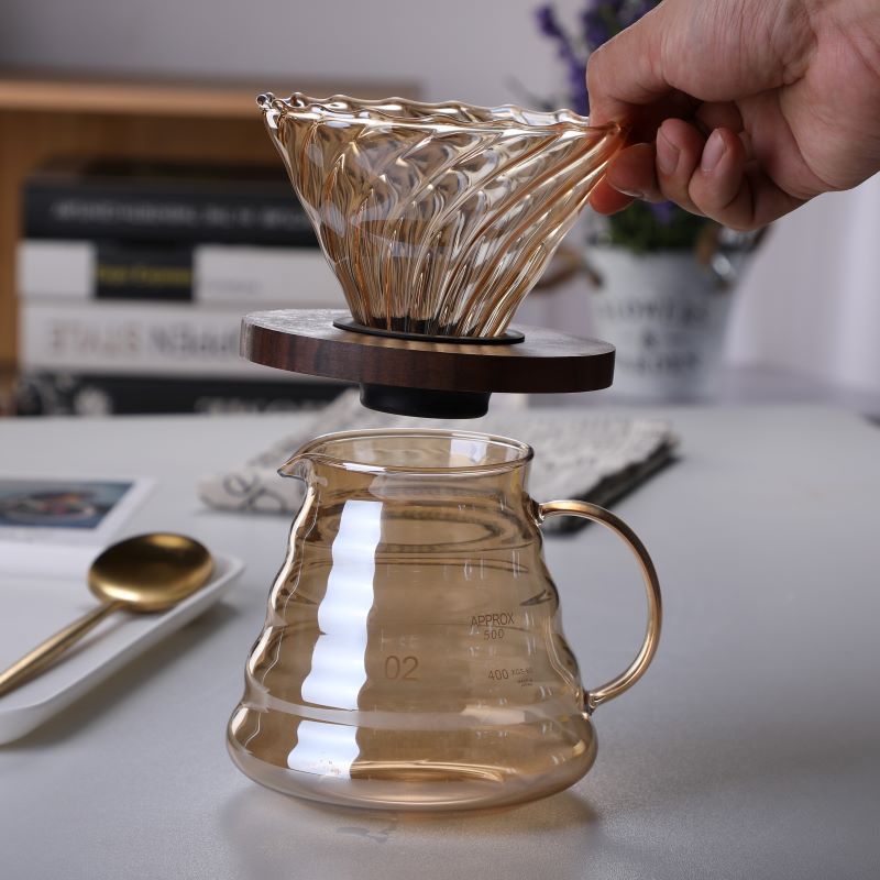 Pour Over Coffee Set V02 Dripper Coffee Server Coffee V60 Coffee Filter Cup Drip Coffee Maker Brewing Cup with Wooden Holder