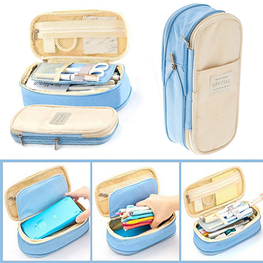 Large Capacity Canvas Pencil Case Colorful School Portable Multifunctional Zipper Gadgets Pencil Bag Accommodate 50 Pens/Pencils