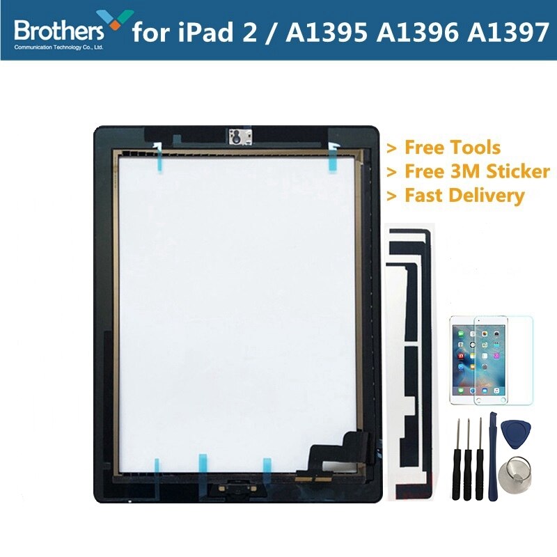 Voor iPad 2 A1395 A1396 A1397 Touch Screen Digitizer Sensor Glas Panel Tablet Vervanging Voor iPad 2 Scherm Met Home knop: Black Sticker Glass