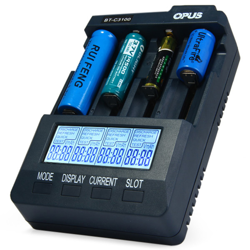 Originele Opus BT-C3100 V2.2 Digitale Intelligente 4 Slots LCD Batterij Lader Lcd-scherm Li-Ion NiCd NiMh Acculaders