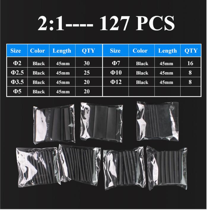 Heat Shrink wrapped Shrinking 2:1 Insulation Sleeving Thermal Casing Car Electrical Cable shrink tube Tube kit Thermoresistant: 127PCS No Box