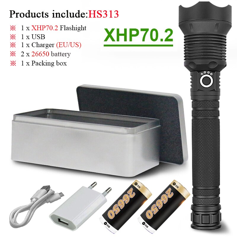 Linterna LED xlampara XHP70.2 XHP90 de gran potencia, linterna LED con USB XHP50, linterna táctica con Zoom, batería recargable de 18650 26650: XHP70-26650 Suit