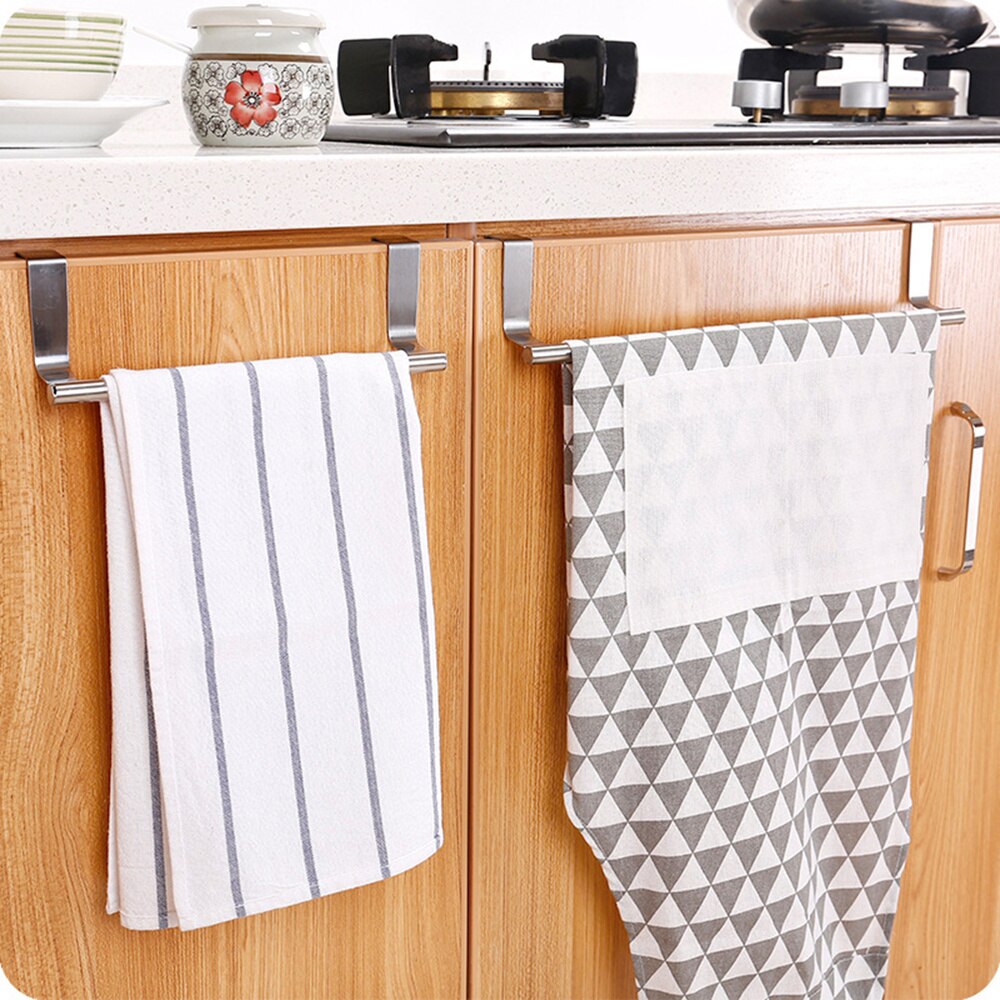 Stainless Steel Over the Door Towel Bar Brushed Towel Hanger Over Cabinet Kitchen Dish Towel Bar Rack Small Size