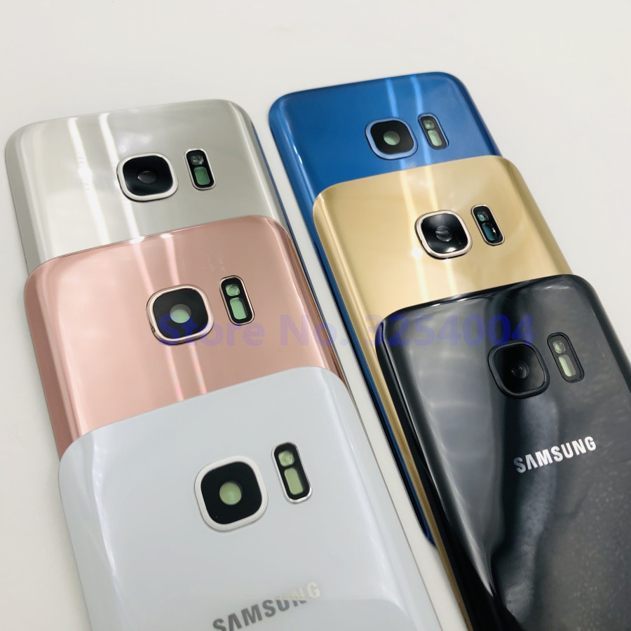 Para Samsung Galaxy S7 Edge G935 S7 G930 batería cubierta trasera carcasa de repuesto piezas de reparación + Marco de lente de cristal de la cámara del oído