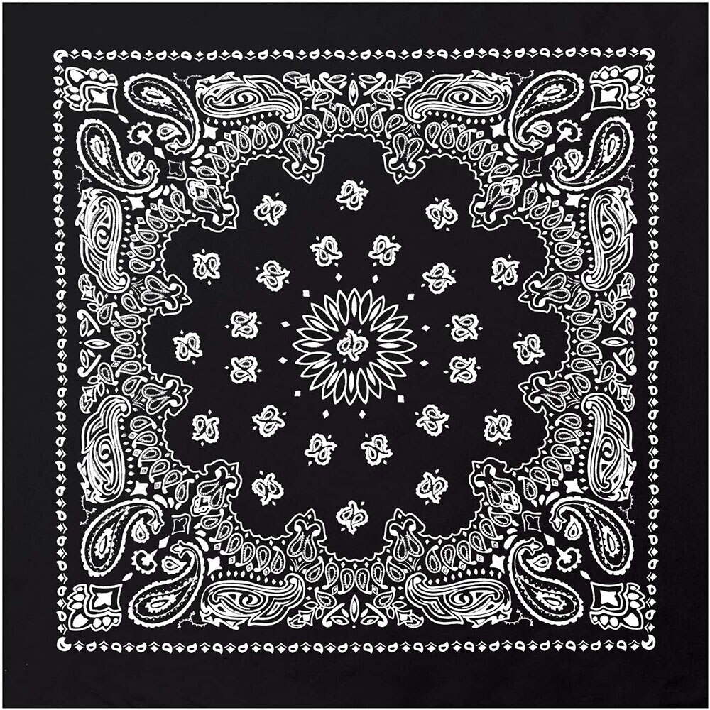 Bandanas 22 Zoll 100% Baumwolle Bandana Neuheit Doppelseitig Drucken Paisley Cowboy Bandana Party Favor Schal Stirnband Taschentücher: Bandana-001 Schwarz