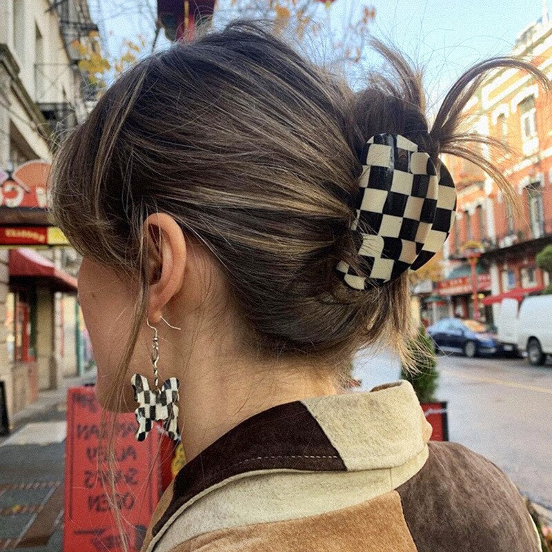 Zwart Wit Plaid Acetaat Haar Klauw Clips Voor Meisjes Grote Haarspelden Vrouwen Bobby Pin Accessoires Hoofddeksels Make Hair Styling Tool
