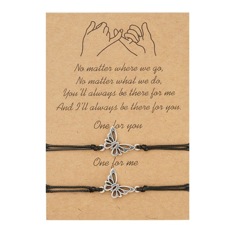 2 pçs/pçs/set correspondência pulseiras oco borboleta charme corda de mão para casal mãe filha cordão ajustável presente significativo