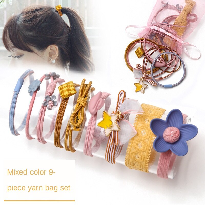 9 Uds bebé las vendas de Nylon niños elástico bandas para el pelo de los niños pelo cuerdas accesorios de bebé Princesa Madre de los niños y los niños: 9 pcs mixed yellow