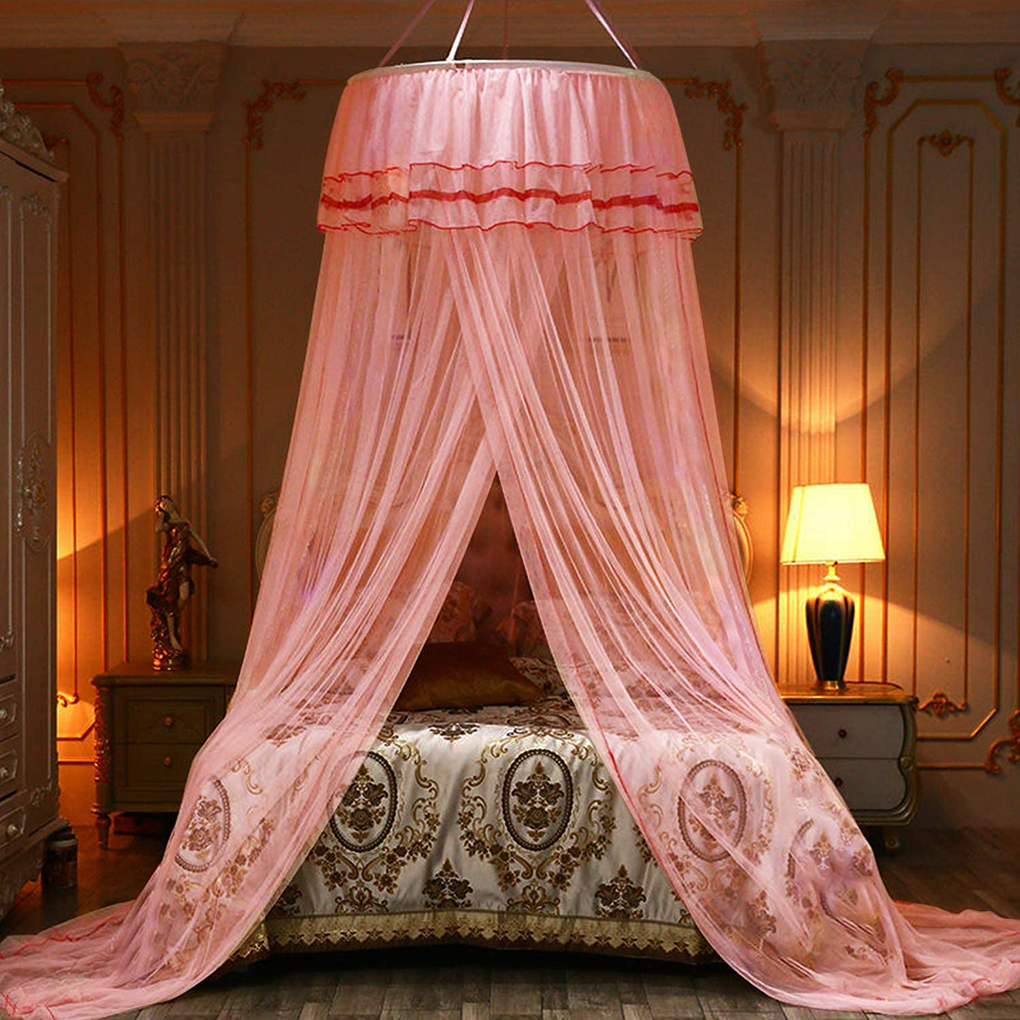 Mosquito Net Dome Bed Net Polyester Portable Bed Curtain Ceiling Children Bedding Net Cover Home Decoration Princess Summer: Pink
