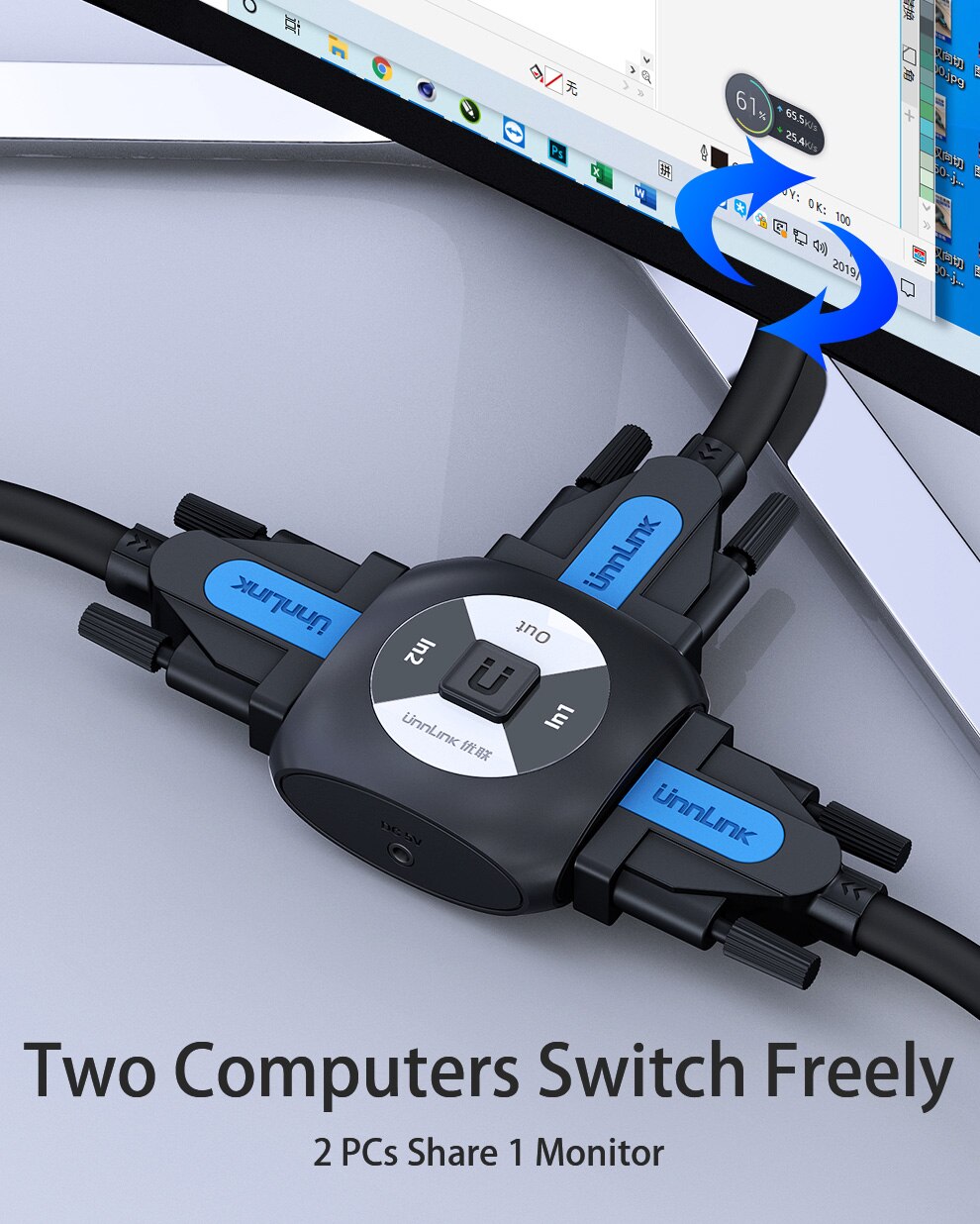 Unnlink DVI Switch Splitter Bi-directional Switcher 2X1/1X2 FHD1080P@60 DVI AB Switch for Computer Desktop Graphic Card Monitor