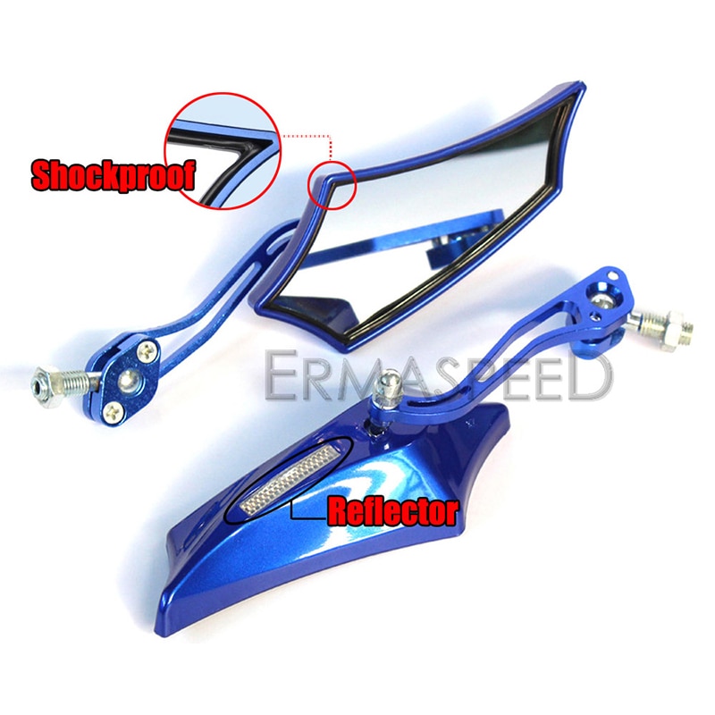 Universal 8Mm 10Mm Motorcycle Achteruitkijkspiegel Bromfiets Stuur Side Spiegels Draaibaar Blue Achteruitkijkspiegel Motor Accessoires