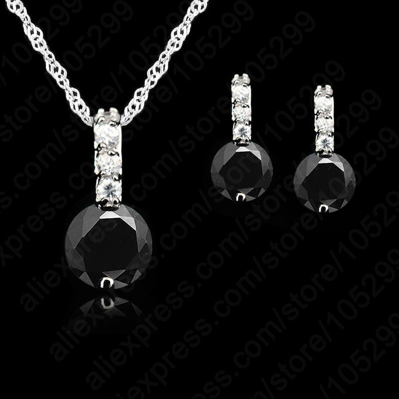 Vrouwen Beauty Sieraden Set 925 Sterling Silver Cubic Zirkoon Hanger Ketting/Earring Vrouwen Sets: Black