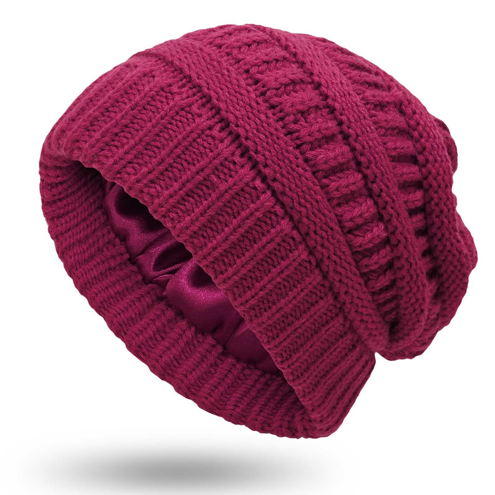 Gorro de felpa para mujer, gorro de algodón tejido para mantener el calor, accesorios de invierno,: Wine