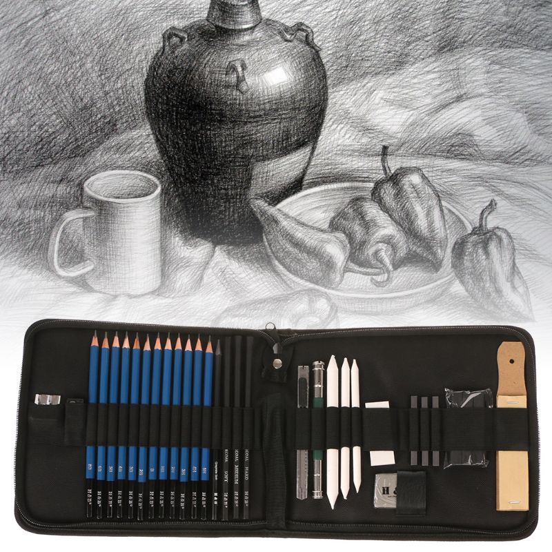 32 pces profissional desenho artista kit lápis esboço arte de carvão vegetal artesanato com saco de transporte ferramentas k92c