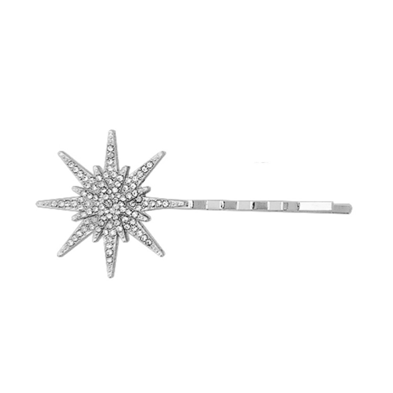 Horquillas laterales de cristal para mujer, pasadores de Metal para el cabello, accesorios para el cabello para niña, conjunto de Clips de diamantes de imitación con estrellas y Luna, horquillas de estrella: Color amarillo claro