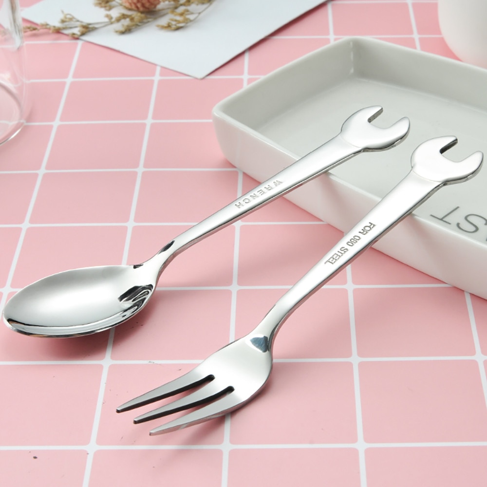 Creatieve Wrench Shape Thee Vork Roestvrij Staal Diner Lepel Koffie Bestek Set Servies Familie Camping Keuken Accessoires