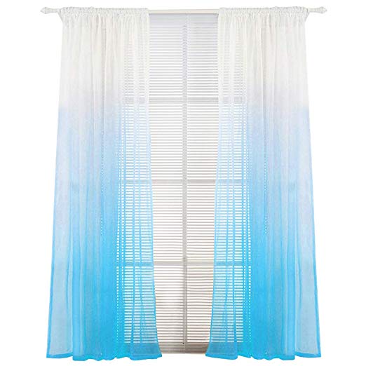 Cortina para ventana y puerta de 2 estilos, cortina transparente para ventana y puerta, con cenefas, para sala de estar, decoración del hogar, cenefas de gasa transparentes: Azul
