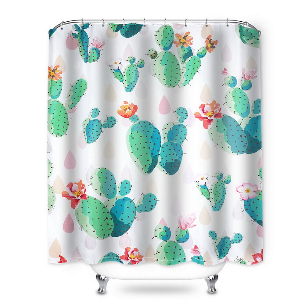 180x180cm vert plantes en pot rideau de douche pour salle de bain imperméable imprimer Cactus succulentes rideau de bain avec 12 crochets: D3