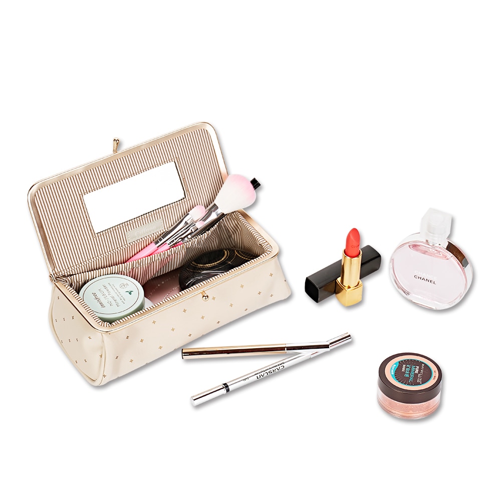 Bolso de maquillaje de a la para mujer con espejo pequeño organizador cosmético de viaje maquillaje lápiz labial pincel Caja de Herramientas caja de almacenamiento