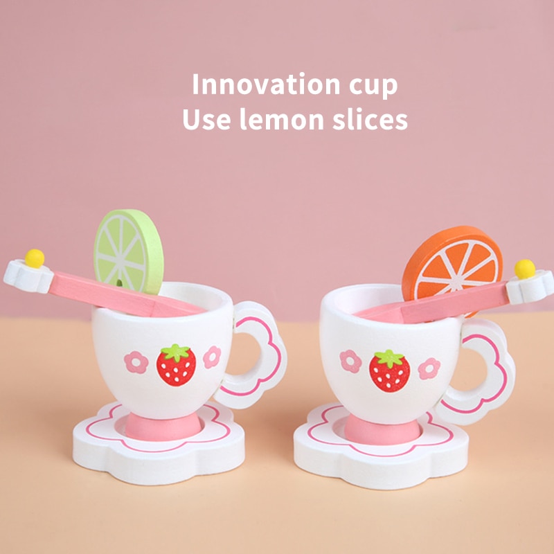 Simulation Wooden Kitchen Toy Tea Set Toy Pink Strawberry Afternoon Tea Tea Set Educational Toys