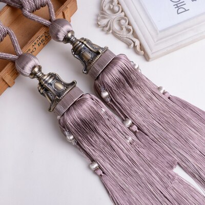 Europa 2 stuks gordijn kwasten franje borstel banden strikken hangende bindtouwen riem gesp haak houder gordijn accessoires strik: Khaki