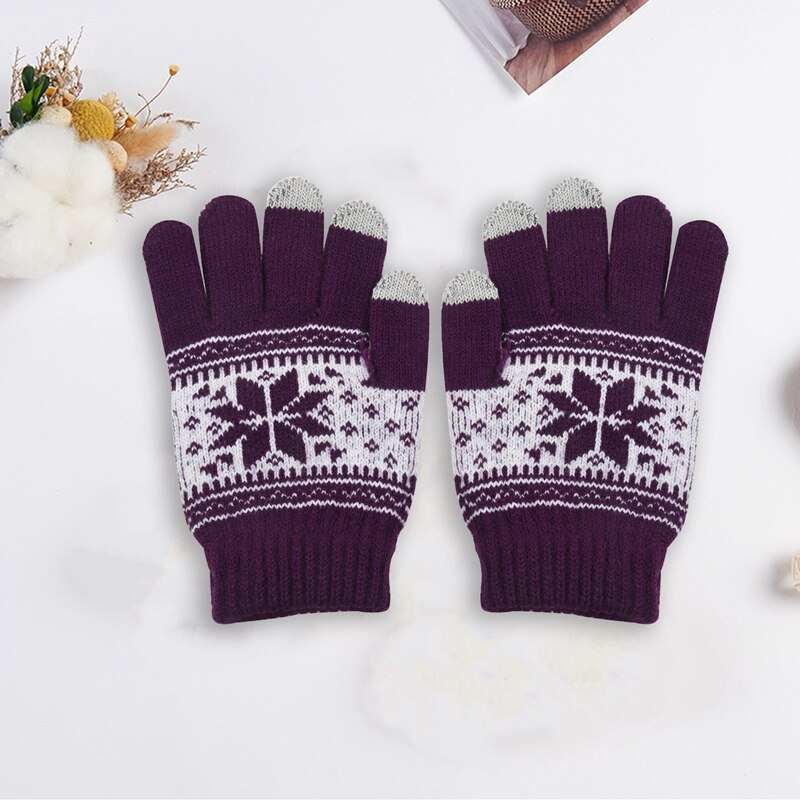 Varm vinter touchsn handsker damer strik uld handsker lilla