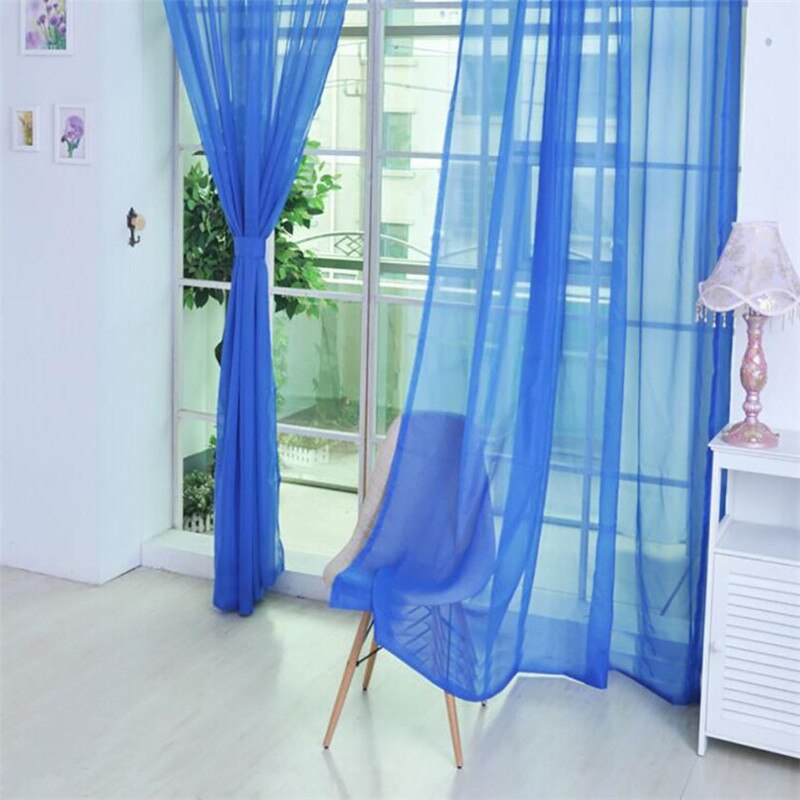 100*270cm Modern Window Curtain Home Wedding White Tulle Curtains for Living Room Bedroom Bathroom Polyester Window Screen Decor: Navy Blue