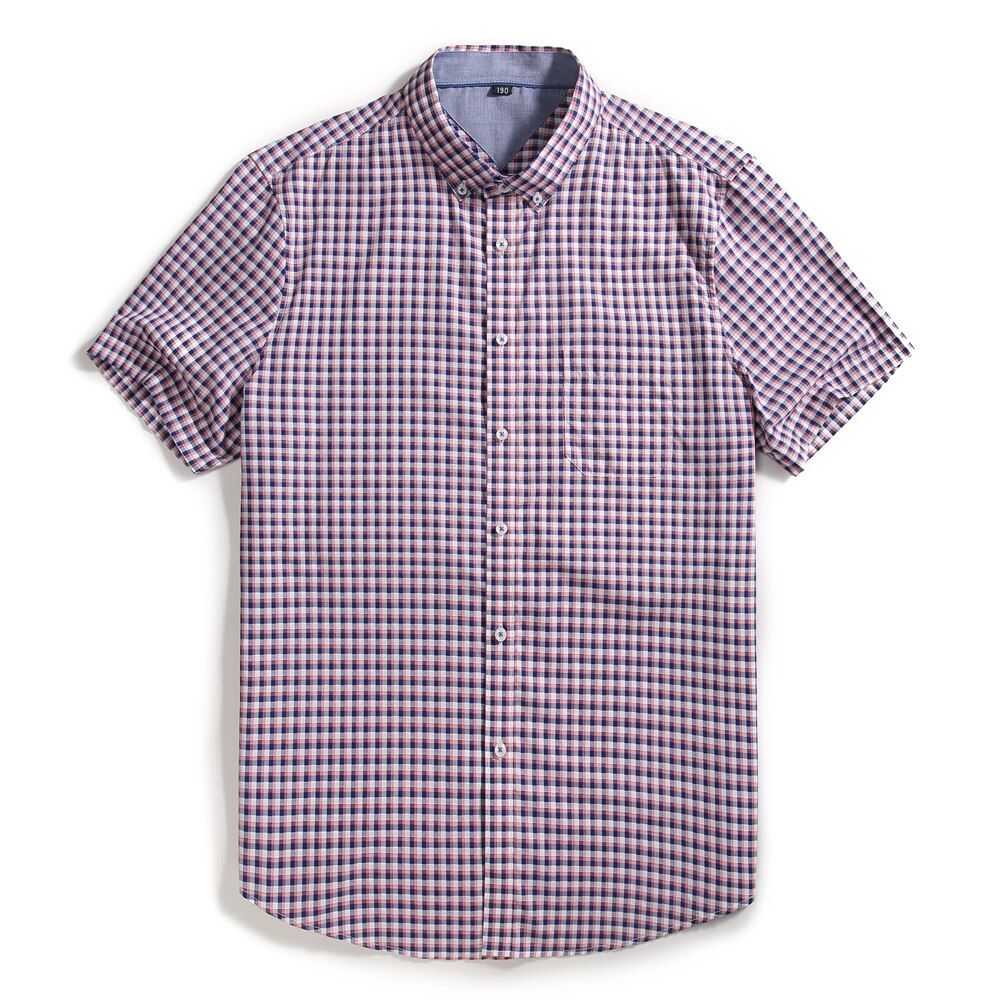 100% de algodón para hombre, camisa de manga corta, 8XL, 7XL, 7XL, de talla grande, informal, holgada, a cuadros, para trabajo de negocios, ropa de: Rojo / 4XL or 195