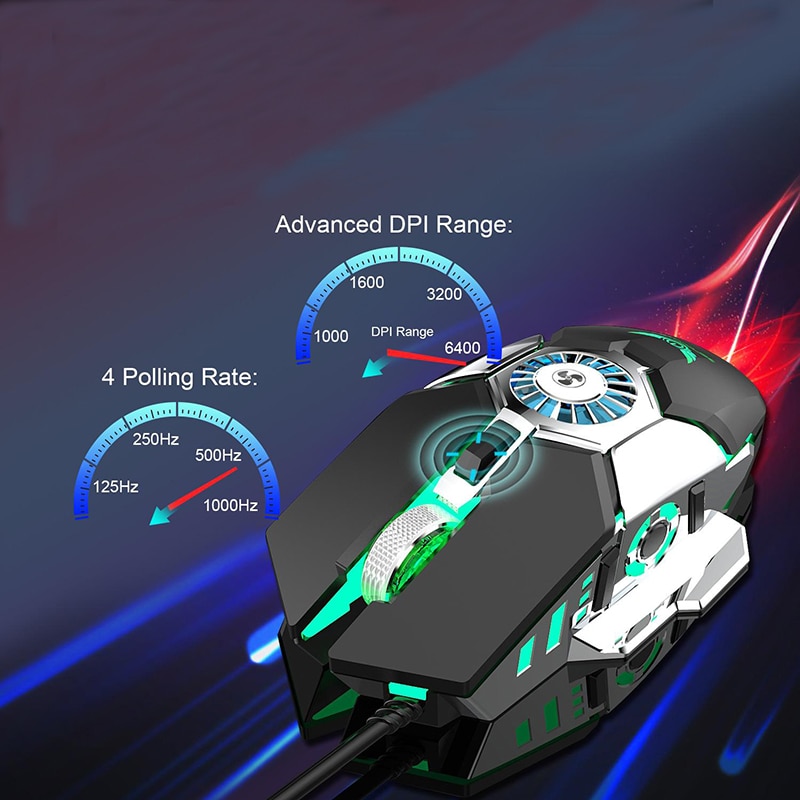 SeenDa Profession Wired Gaming Mouse RGB 7 Buttons 6400 DPI USB Computer Mouse Gamer Mice with Cooling Fan Gaming Mouse