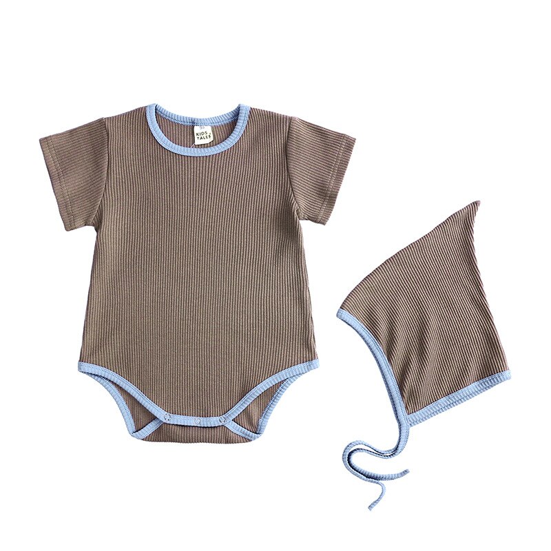 Barboteuse à manches courtes pour bébé, combinaison en coton, chapeaux, vêtements d'été pour -nés, vêtements pour enfants filles/garçons de 0 à 18 mois: Brown / 80M-9-12month
