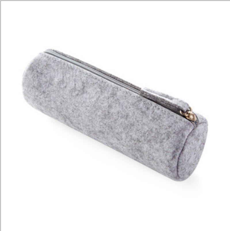 Felt Pencil Bag Fabric Pencil Case Pencil Box School Office Supplies Stationery Pouch Purse Storage Cute Makeup Bags Pencil Box: Cylinder Light Gray