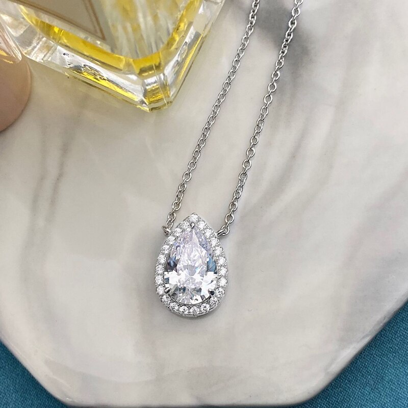 Oevas 100% 925 prata esterlina pêra corte criado moissanite pedra preciosa diamantes feminino pingente colar jóias finas presentes por atacado