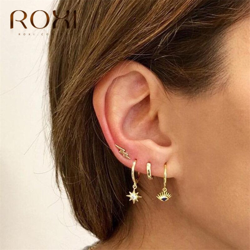 ROXI Minimalist Jewelry 100% 925 Sterling Silver Earrings Cute Tiny Lightning Shape Small Stud Earrings for Women